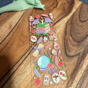 Romantasy Acrylic Bookmark— “Hot girls read Romantasy.”| Whimsical Floral & Bookish Design | Fantasy Reader Gift