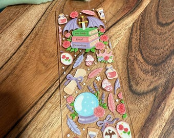 Romantasy Acrylic Bookmark— “Hot girls read Romantasy.”| Whimsical Floral & Bookish Design | Fantasy Reader Gift