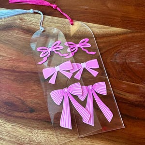 Blush Pink Bows Acrylic Bookmark with Tassel – Handmade Girly Gift for Bookworms