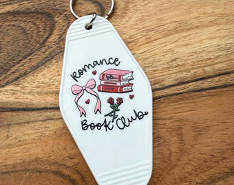 Romance Book Club Motel Keychain: Pink Bow & Book Stack Accessory