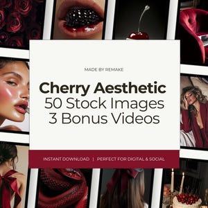 Cherry Red Aesthetic Stock Photo Bundle | 150 Files, 50 Bold Unique Images | Perfect for Social Media Content | Red & Black Stock Images