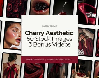 Cherry Red Aesthetic Stock Photo Bundle | 150 Files, 50 Bold Unique Images | Perfect for Social Media Content | Red & Black Stock Images