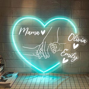 Custom Heart Puzzle Neon Sign: Personalized LED Light Gift for Mom