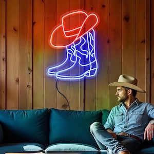 Cowboy Leuchtreklame Cowboy-Boot, LED Cowboy-Hut und Stiefel Schild, Western Cowboy Hut Licht, LED Cowboy Schuh Neonlicht, Cowboy Stiefel und Hut Neon Sign2025