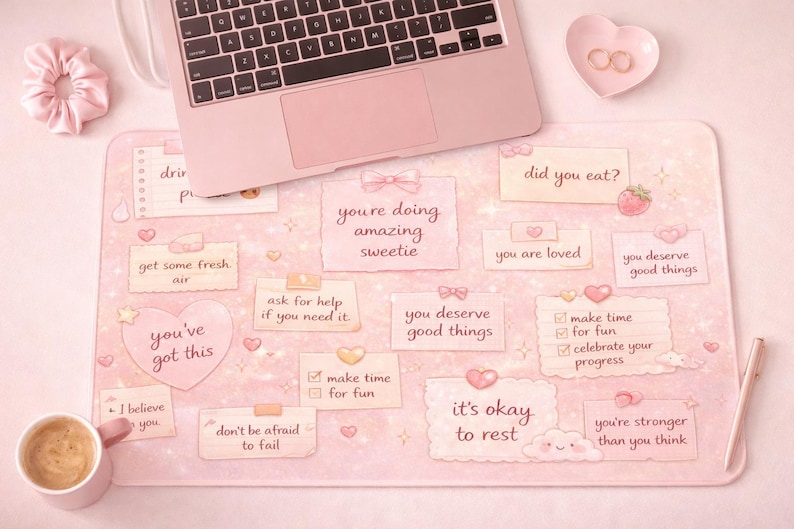 Cute Pink Desk Mat | Aesthetic Motivational Desk Pad | Soft Girl Desk ...