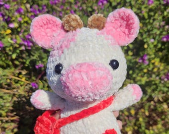 Handmade crochet Valentines day cow plushie!
