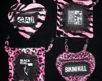 Cinturón con clip de encaje rosa leopardo corazón bikini kill gai bandera negra
