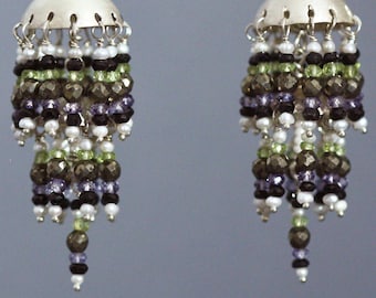 Pendientes Sabina - Candelabro de Plata, Ónix, Tanzanita, Peridoto, Pirita, Perlas