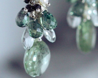 Pendiente Lusana - Plata, Amatista Verde, Aguamarina,