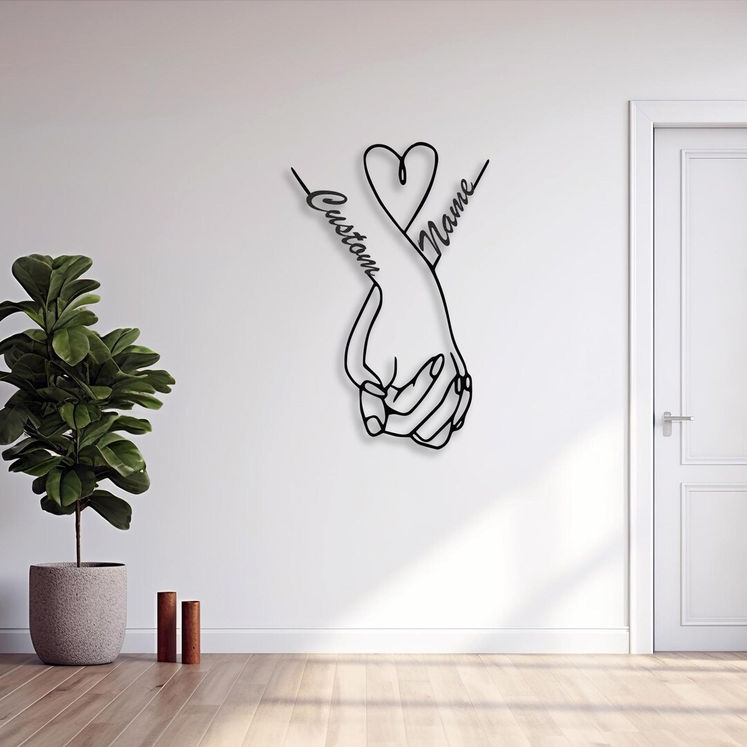 Custom Name Holding Hands Metal Wall Art Minimalist Couple Love Decor custom-name-holding-hands-metal-wall-art-minimalist-couple-love-decor