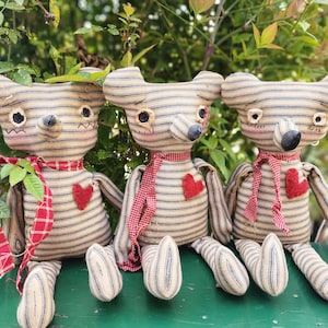 Primitive Teddy Bear Dolls Ticking