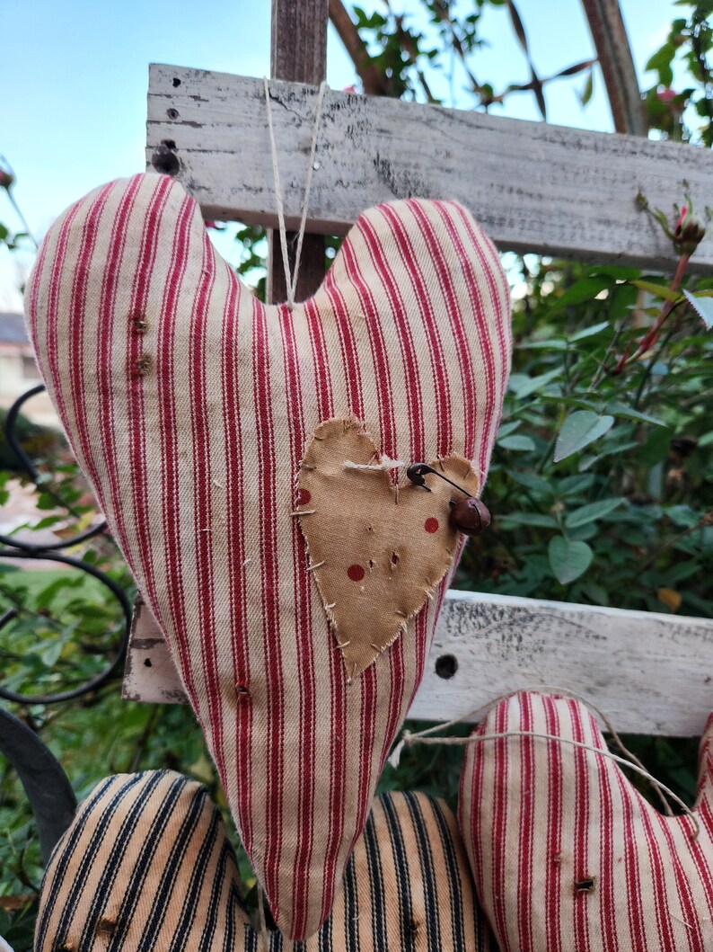 Primitive Ticking Heart rag stuffed Pillow Farmhouse Decor image 8