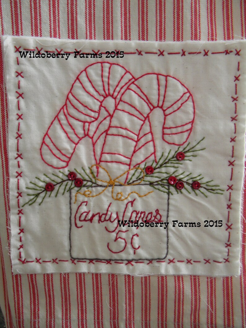 Country Christmas Candy Cane dish towel pattern Stitchery embroidery Cottage Farmhouse image 2