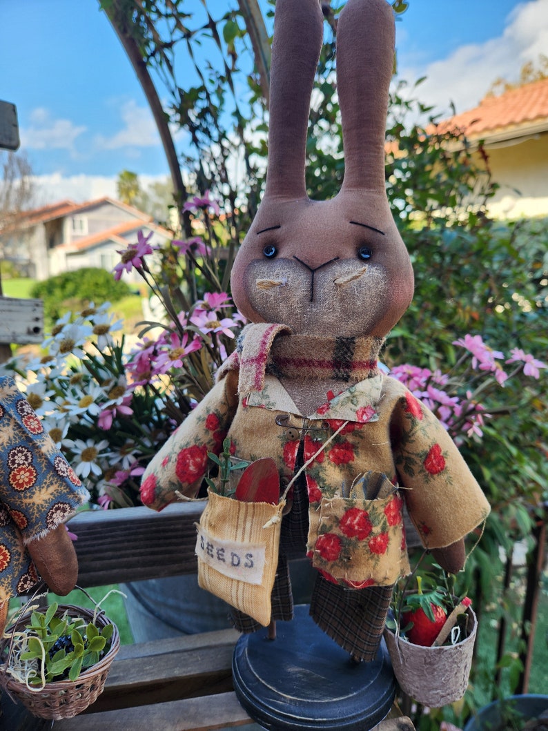Primitive Spring Garden Rabbit on Stand Doll image 10