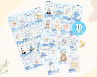 Lotteria per baby shower per maschietti - 30 cartelle di gioco stampabili