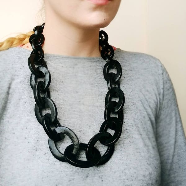 Black Chain Necklace, Oversized Chunky Statement Necklace, Iris Apfel Jewelry