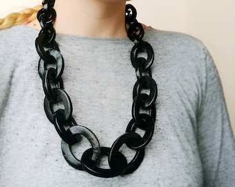 Black Chain Necklace, Oversized Chunky Statement Necklace, Iris Apfel Jewelry