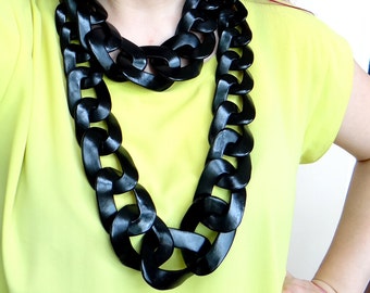 Extra Long Chunky Chain Necklace, Statement Black Necklace, Black Oversized Chain Necklace, Bold Necklace