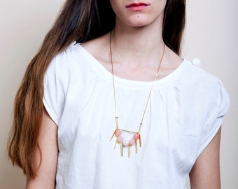 Carnelian Necklace, Gold Fringe Arc Statement Necklace