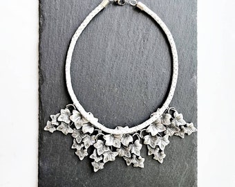 Ivy Leaf Statement Necklace, Silver Branch Bib Necklace