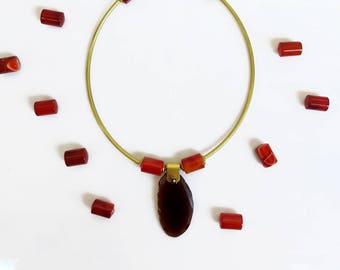 Agate Choker Necklace, Short Statement Necklace, Carnelian Necklace Geode