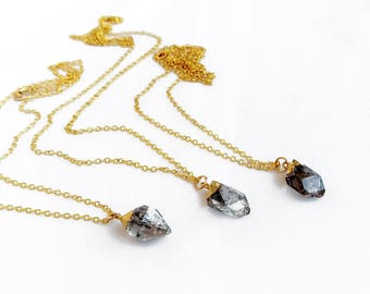 Herkimer Diamant Halskette, Rohkristall Gold Geburtsstein Halskette, zierliche Alltägliche Halskette