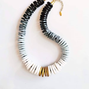 Chunky Statement Necklace, Black and White polymer Necklace, Modern Ombre Bib Necklace, Chunky Necklace image 1