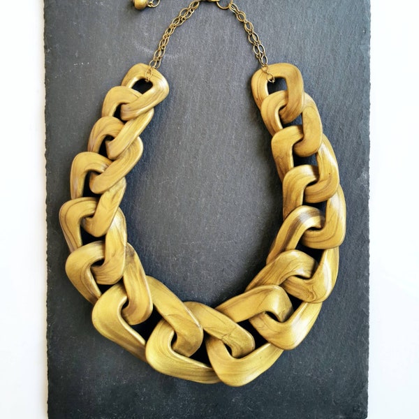 Antique Gold Chain Necklace, Oversized Chain Statement Necklace in Bronze Old Gold