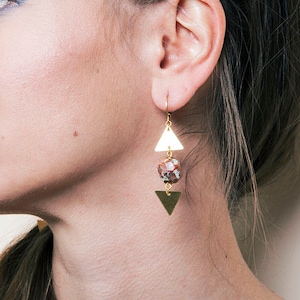 Boucles d’oreilles Ocean Jasper, Boucles d’oreilles en pierre précieuse Boho, Boucles d’oreilles orbiculaires Jasper Triangle