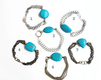 Turquoise Bracelet, Teal Gemstone Bracelet, Stone Chain Bracelet