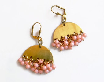 Boho Statement Earrings, Cluster Dangle Earrings, Pink Earrings Beaded