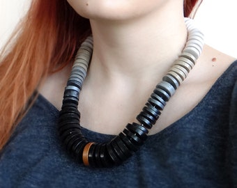 Minimalist Statement Necklace, Black and White Necklace, Modern Ombre Necklace, Chunky Necklace