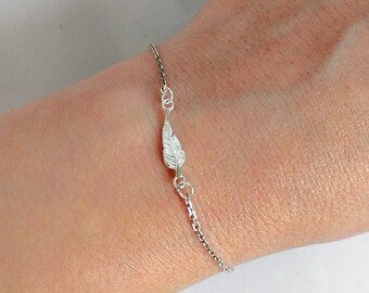 Sterling Silver Leaf Bracelet, Delicate Tiny Leaf Charm Bracelet, Everyday Bracelet