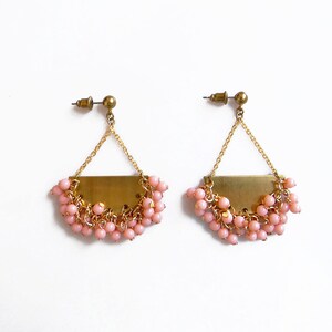 Pink Beaded Statement Earrings, Chandelier Earrings, Cluster Earrings, Coral Pink Earrings