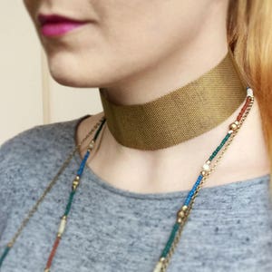 Wide Choker, Metal Choker Necklace, Gold Collar Mesh Choker Necklace