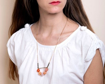 Carnelian Arc Necklace, Boho Gemstone Necklace, Carnelian Jewelry