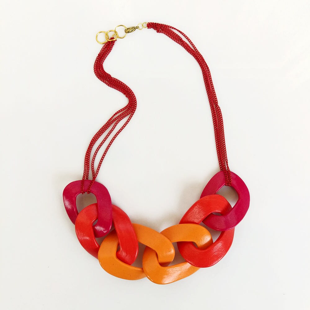 Chunky Red Statement Necklace Red Orange Chain Link Necklace | Etsy