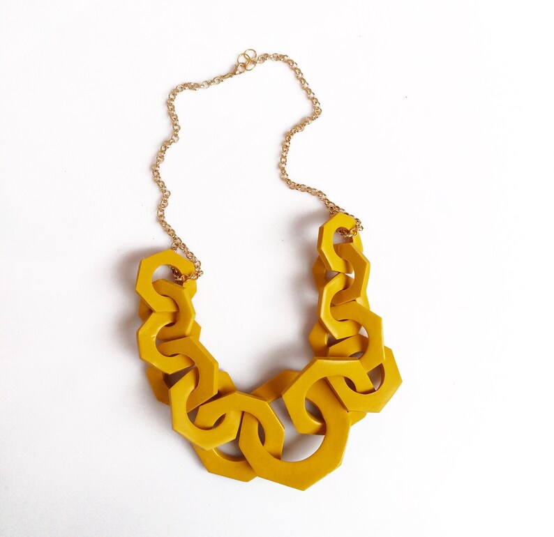 Mustard Yellow Link Necklace Geometric Statement Necklace Etsy