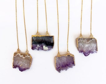 Amethyst Druzy Slice Necklace: Raw Geode Pendant, Silk Tassel