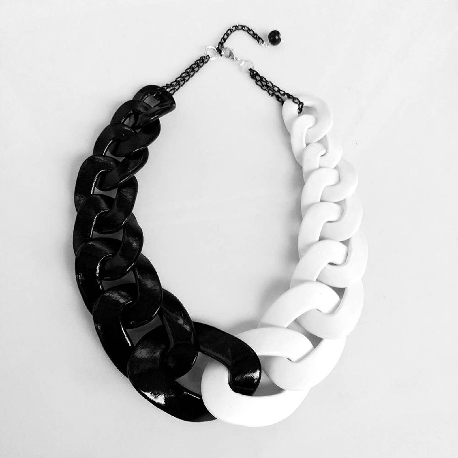 Black and White Necklace Statement Necklace Chain Link Etsy