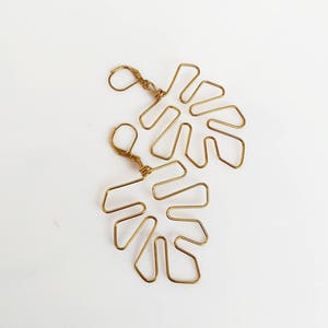 Monstera Leaf Earrings, Botanical Large Plant Leaves Wire Earrings Silhouette image 4