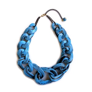 Statement Chain Link Necklace, Faux Turquoise Polymer Clay Necklace, Bright Blue Necklace