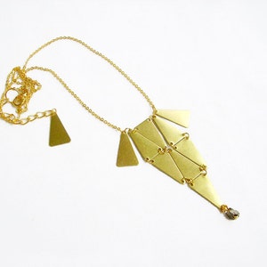 Geometric Brass Necklace, Brass Bib Statement Necklace, Triangles necklace
