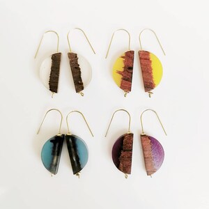 Geometric Semicircle Earrings, Resin and Wood Minimalist Earrings
