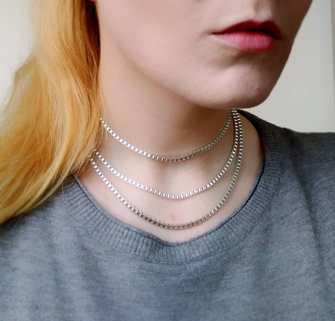 Chain Choker Necklace Silver Layered Choker Simple Everyday | Etsy