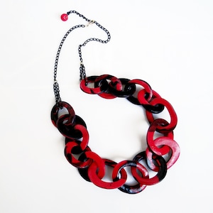 Red and Black Chain Necklace, Chunky Link Statement Necklace, Iris Apfel Jewelry