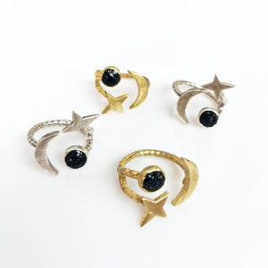 Black Tourmaline Celestial Ring: Adjustable Sun Moon Star Jewelry image 7