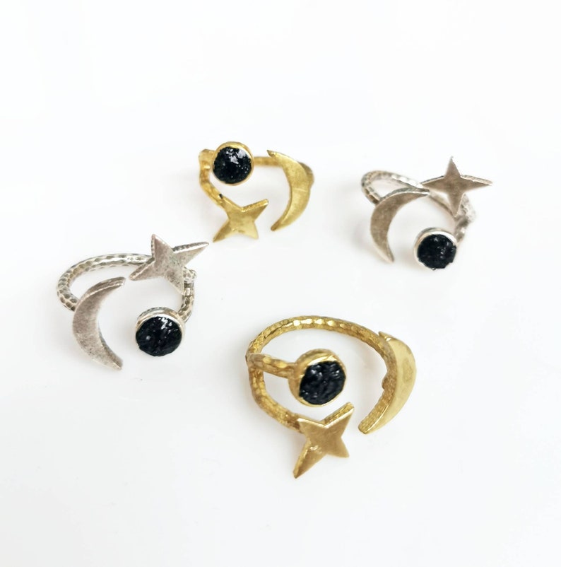 Black Tourmaline Celestial Ring: Adjustable Sun Moon Star Jewelry image 7