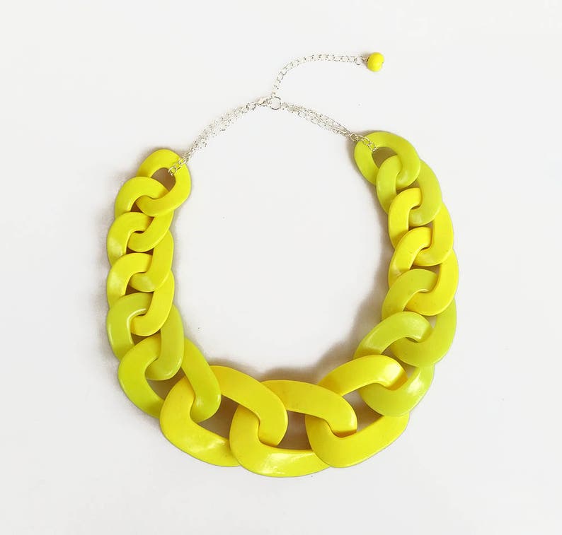Yellow Chain Link Necklace, Oversized Statement Necklace, Chunky Yellow Bib Necklace image 5
