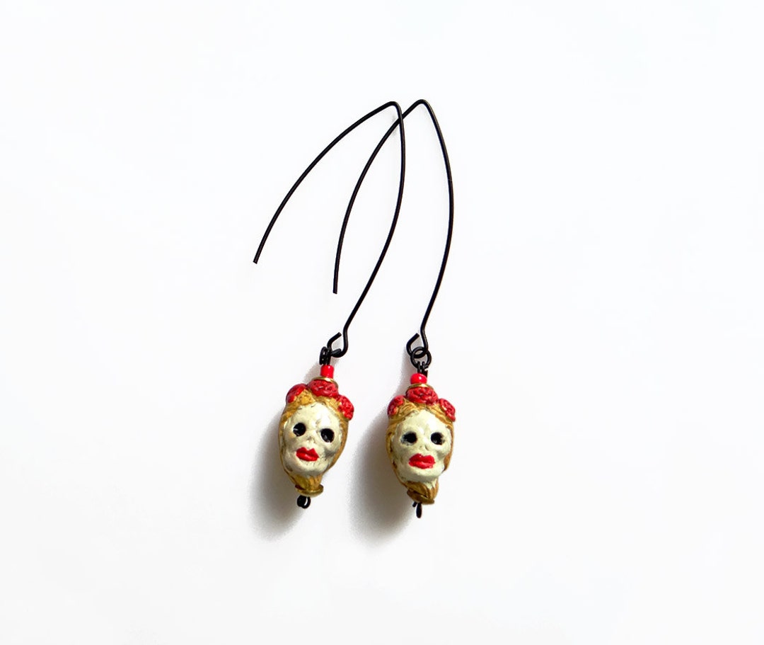 Sugar Skull Dangle Earrings, Ceramic Dia De Los Muertos Earrings - Etsy